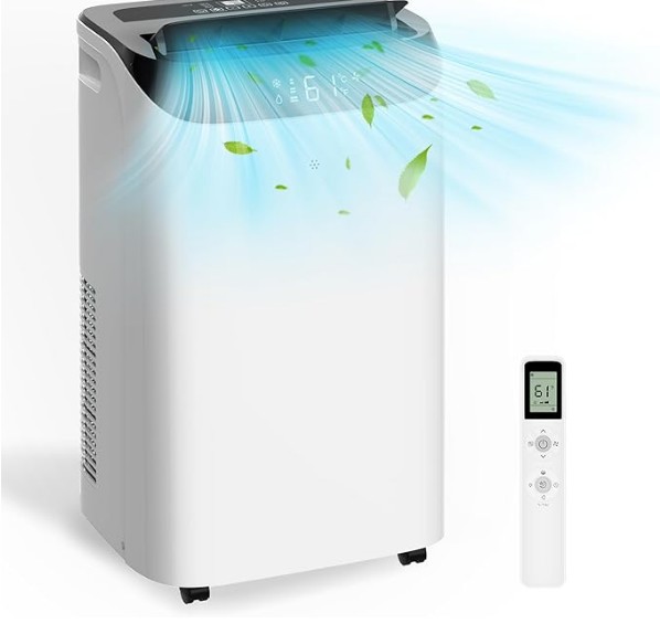 DOMANKI 14000 BTU portable air conditioner with remote control, digital display, 700 square feet range, white